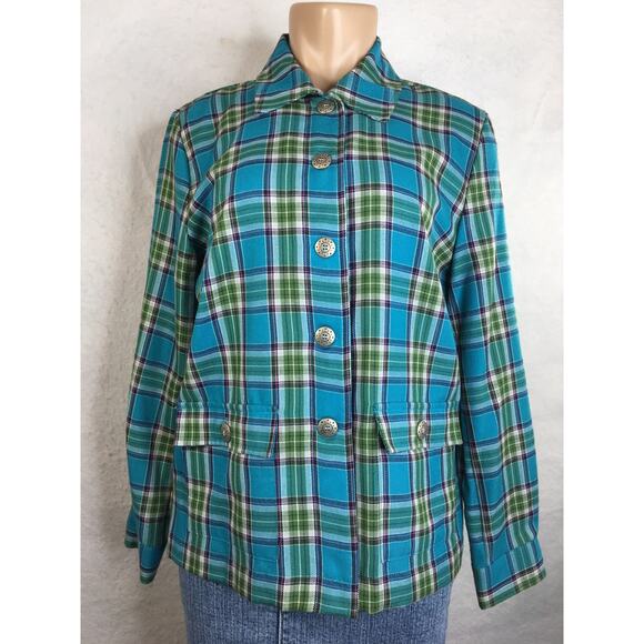 Southern‎ Lady Top Shacket Womens 8 Flannel Button Down Teal Blue & Green Plaid - Picture 4 of 15